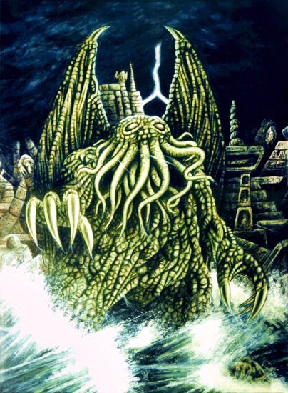 Illustration de Cthulhu surgissant des flots