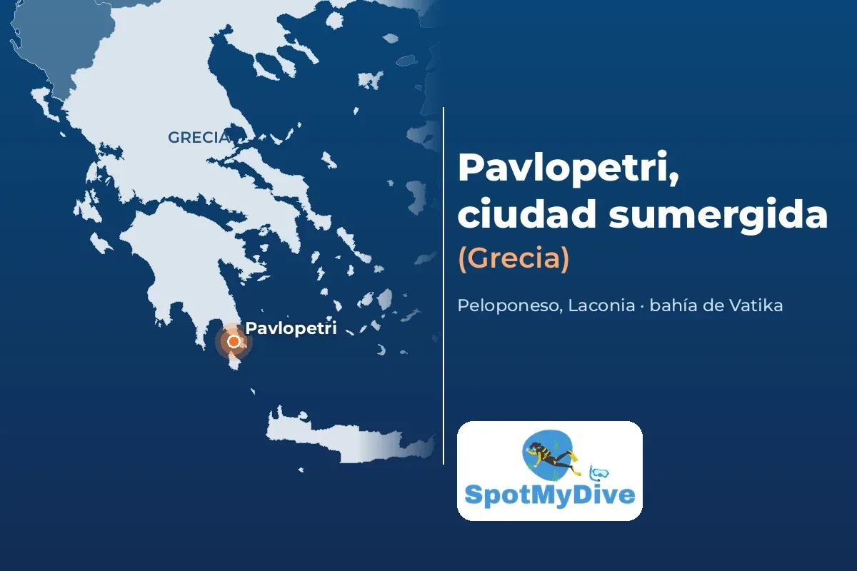Mapa de Grecia que sitúa Pavlopetri, ciudad sumergida de Laconia en el Peloponeso