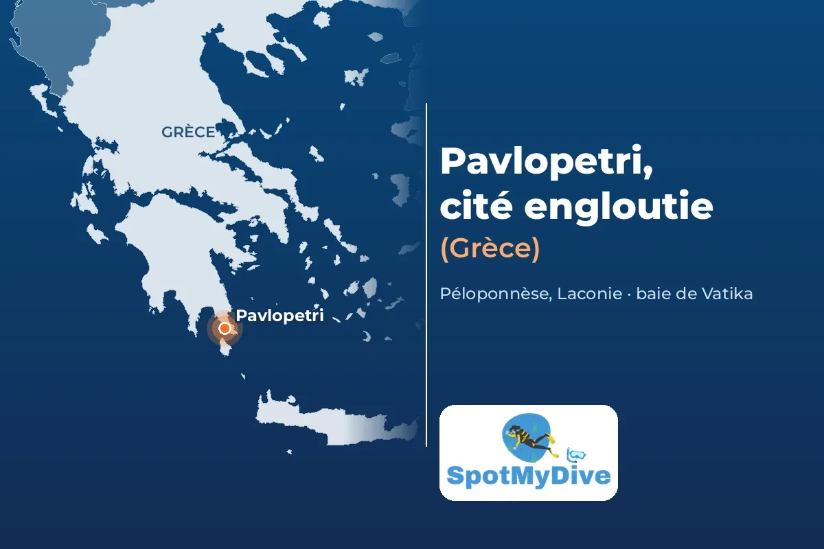 Carte de la Grèce situant Pavlopetri, cité engloutie de Laconie dans le Péloponnèse